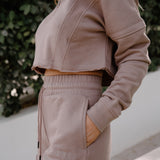 Chill Fit Cropped Zip Up Jumper - Latte