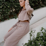 Chill Fit Wide Leg Pipped Joggers - Latte