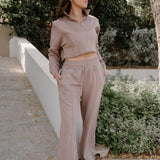 Chill Fit Wide Leg Pipped Joggers - Latte